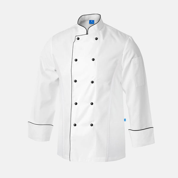 Chef Coat - JA AirCoolPro Vent, White with Black piping, Unisex