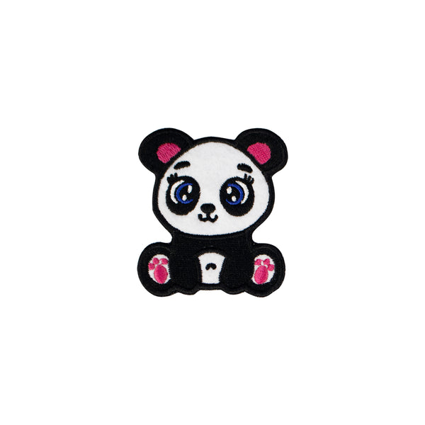 Pink pawed black and white little panda iron on embroidery patches