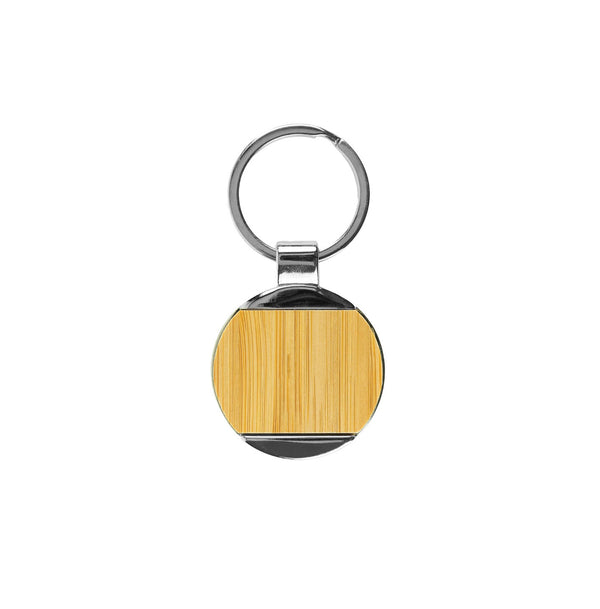 Promotional Round Bamboo and Metal Keychains, Blank - MOQ 100 pcs