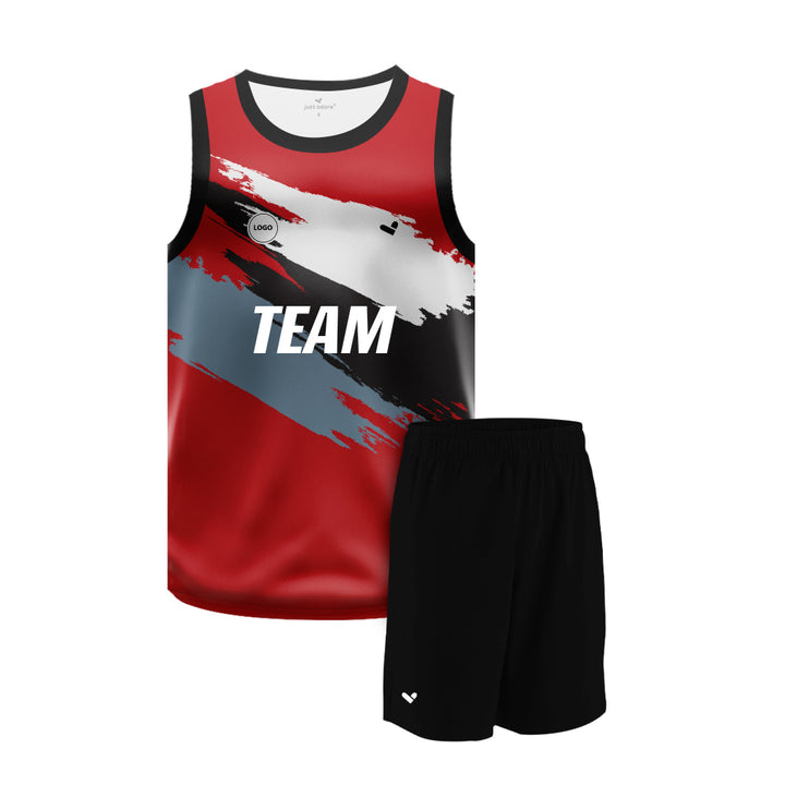 Black & Red design printed basketball uniform jersey and Plain Shorts, MOQ 6 Pcs - Just Adore