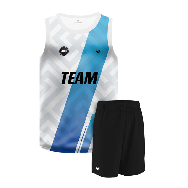 Blue & White Sublimation printed basketball uniform jersey and Plain Shorts, MOQ 6 Pcs
