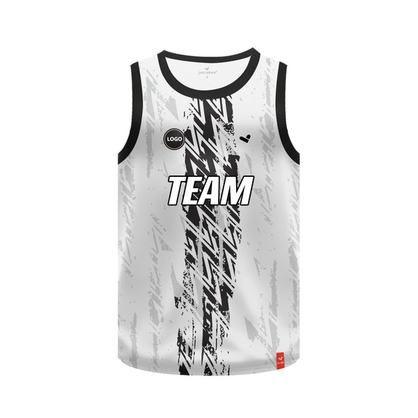 Black & white full printed Basketball jersey, MOQ 6 Pcs