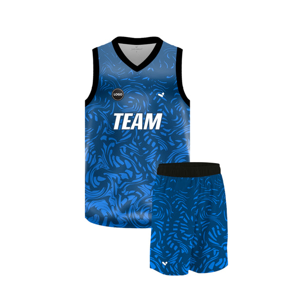 Basketball jersey V-neck and shorts with Custom name and number, MOQ 6 Pcs