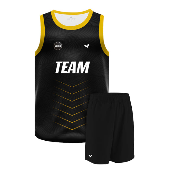 Full Black sublimation Basketball Jersey and Plain shorts, MOQ 6 Pcs