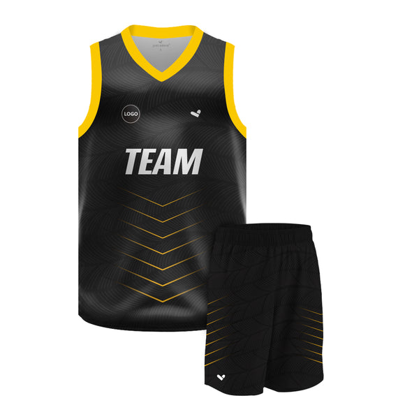 Full Black sublimation Basketball Jersey and shorts, MOQ 6 Pcs