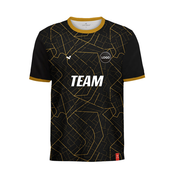 Black and yellow customized printed sports tshirts, MOQ 11 Pcs