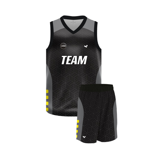 Black and Grey Sublimation printed Basketball jersey and shorts, MOQ 6 Pcs