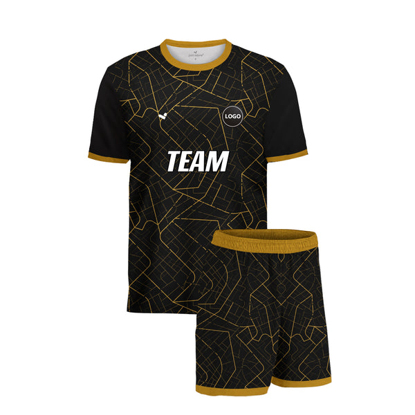 Black and yellow customized printed sports tshirts and Shorts, MOQ 11 Pcs