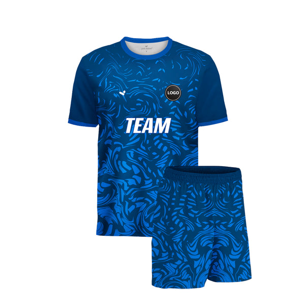 Blue gradient full printed Football team uniform jersey and shorts, MOQ 11 Pcs