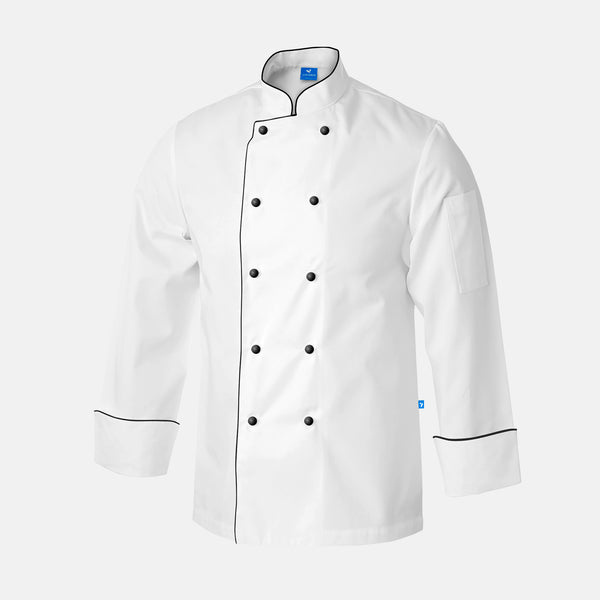 Chef Jacket - JA AirCoolPro Vent, Moisture Wicking, White with black piping, Unisex