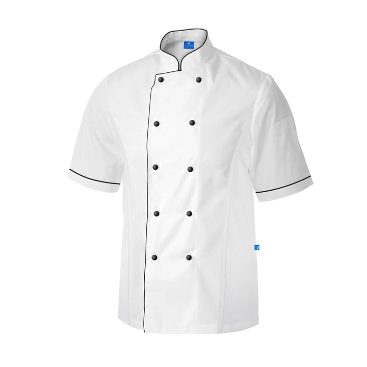 Chef Coat - JA AirCoolPro Vent, White with Black piping, Unisex - Just Adore