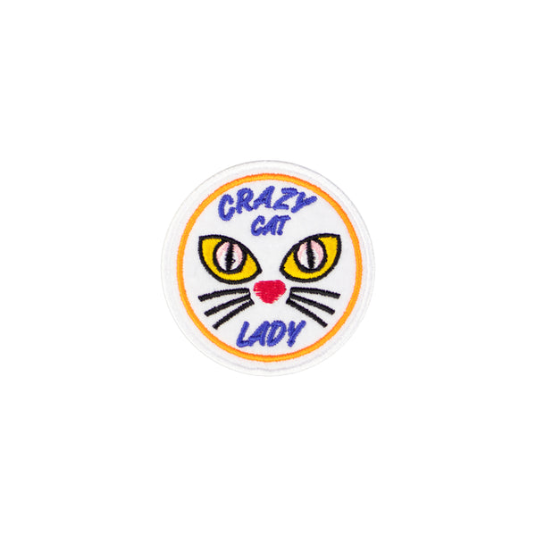 Crazy cat round iron on embroidery Badges