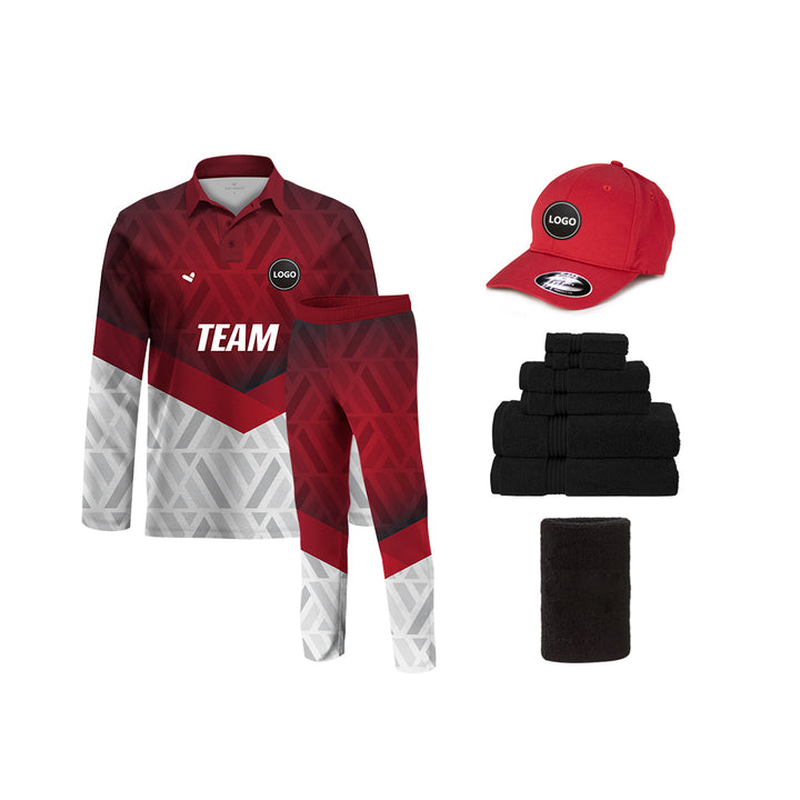 Red & White Cricket Team Uniform Set - Full Sublimation, MOQ - 11 Sets - Just Adore