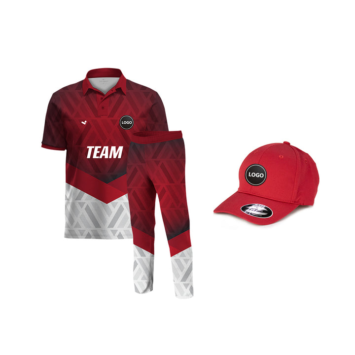 Red & White Cricket Team Uniform Set - Full Sublimation, MOQ - 11 Sets - Just Adore