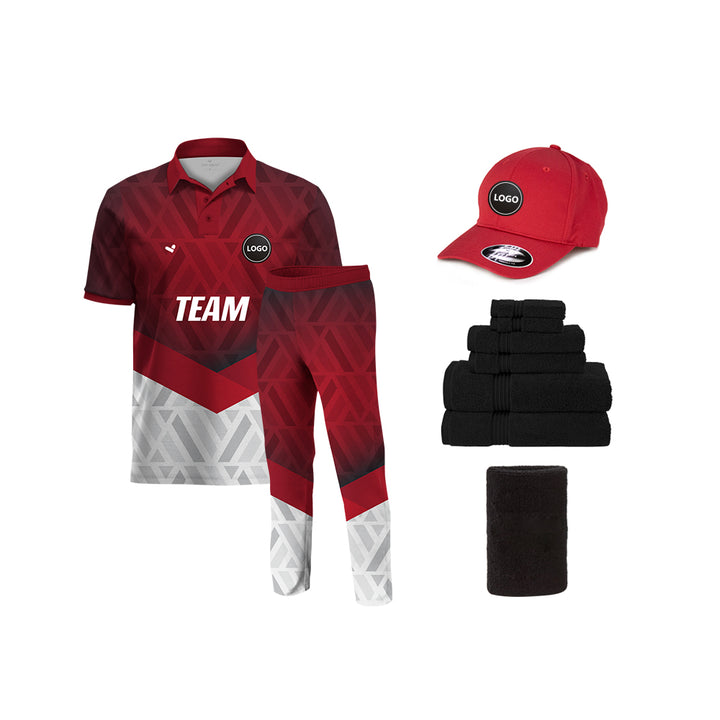 Red & White Cricket Team Uniform Set - Full Sublimation, MOQ - 11 Sets - Just Adore