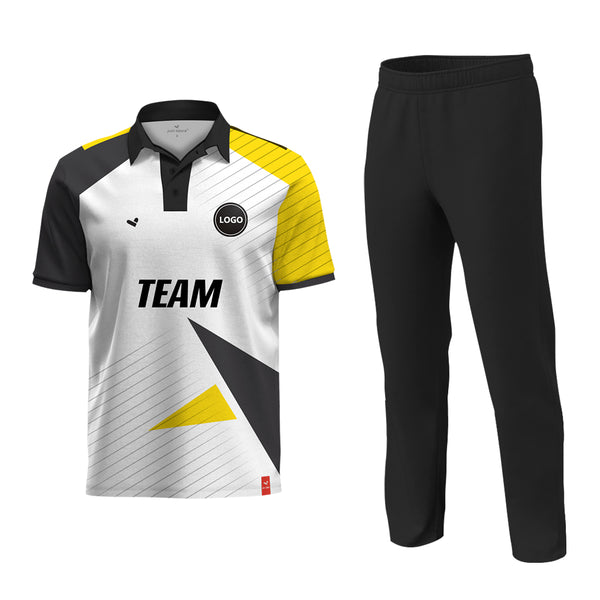 Black and Yellow Cricket Printed jersey and Plain Pant - MOQ 11 Sets