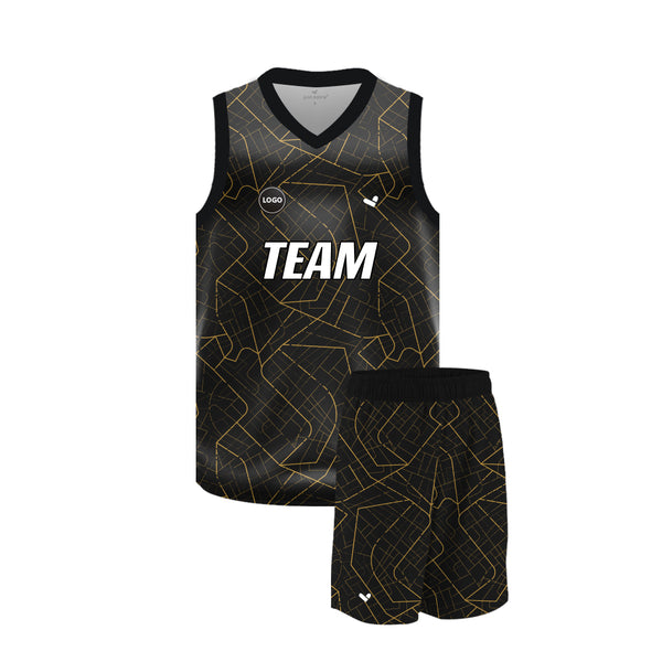 Black design full printed  Dri-fit Basketball tshirt and shorts, MOQ 6 Pcs