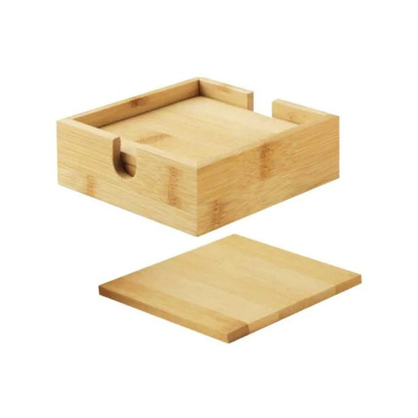 Eco-Friendly Bamboo Tea Coasters with case, 4 pcs Set, Blank