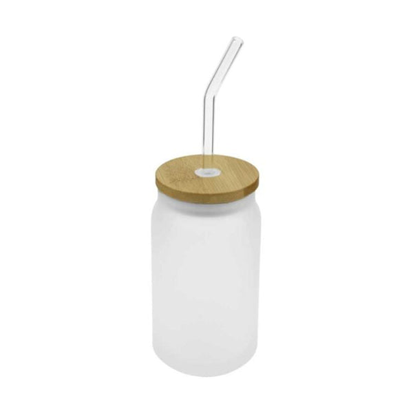 Glass Bottle with Straw and Bamboo Lid, Blank