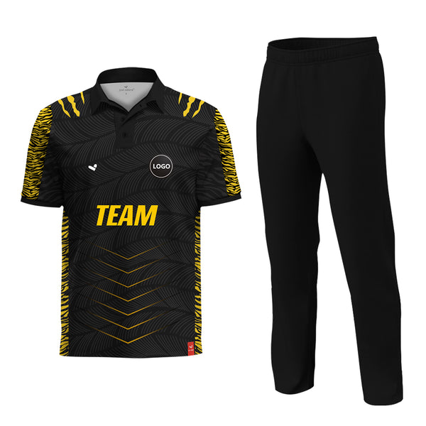 Black & Yellow Printed Cricket jersey and Plain Pant - MOQ 11 Sets