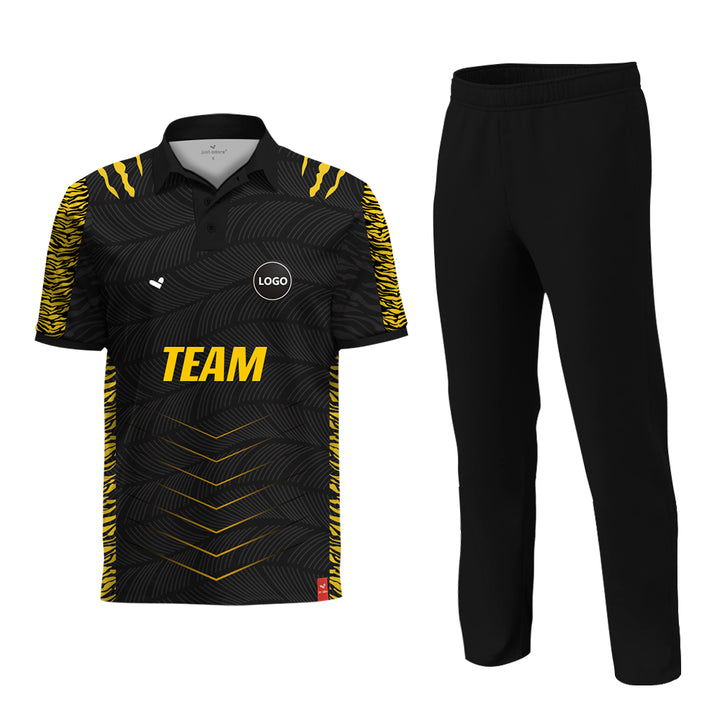 Black & Yellow Printed Cricket jersey and Plain Pant - MOQ 11 Sets - Just Adore