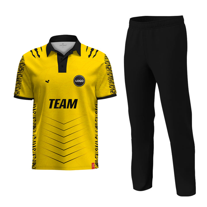 Black & Yellow Printed Cricket jersey and Plain Pant - MOQ 11 Sets - Just Adore