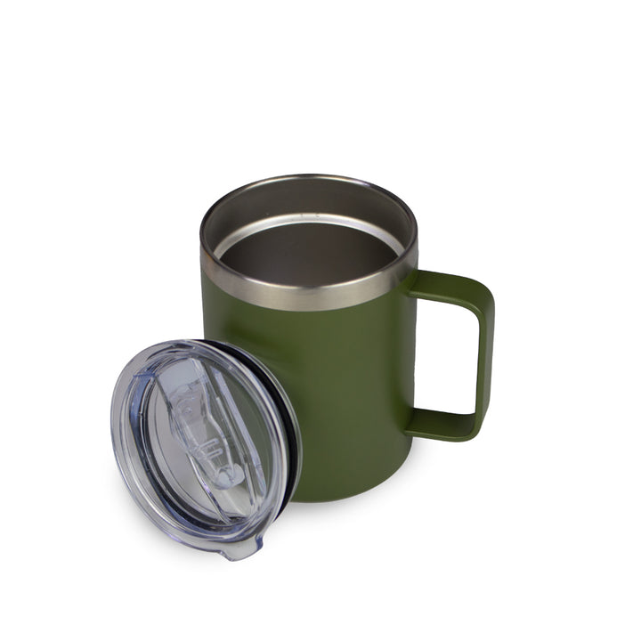 14 Oz Coffee Mug with handle slider Lid. Insulated, Stainless steel - Just Adore