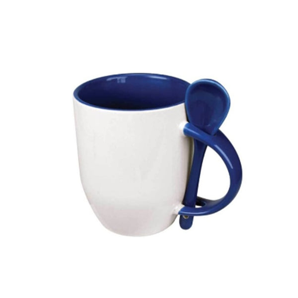 Ceramic Mugs with Spoon, Dual Color, Blank