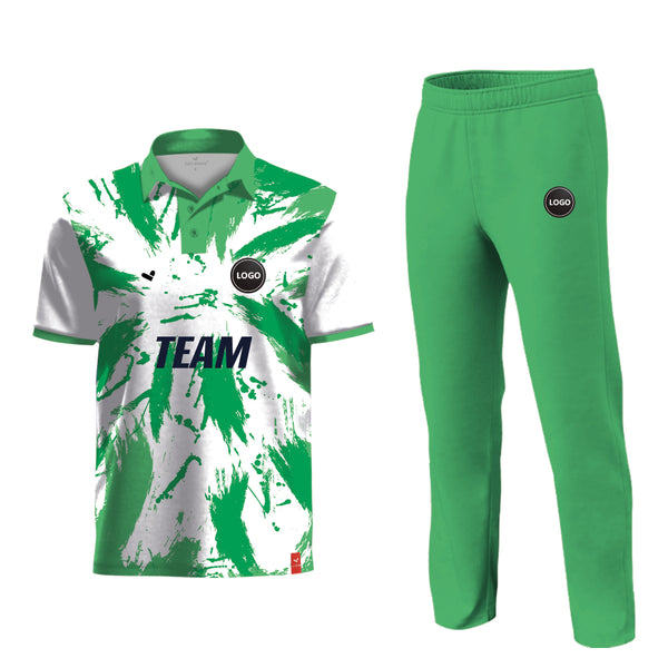 White and Green Cricket Team Jersey and Plain Trouser - MOQ 11 Sets