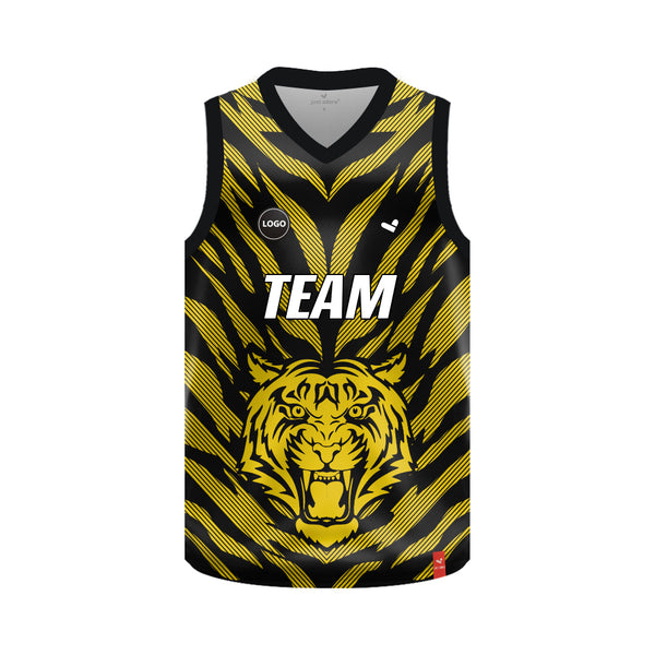 Yellow tiger design full printed Basketball jersey, MOQ 6 Pcs