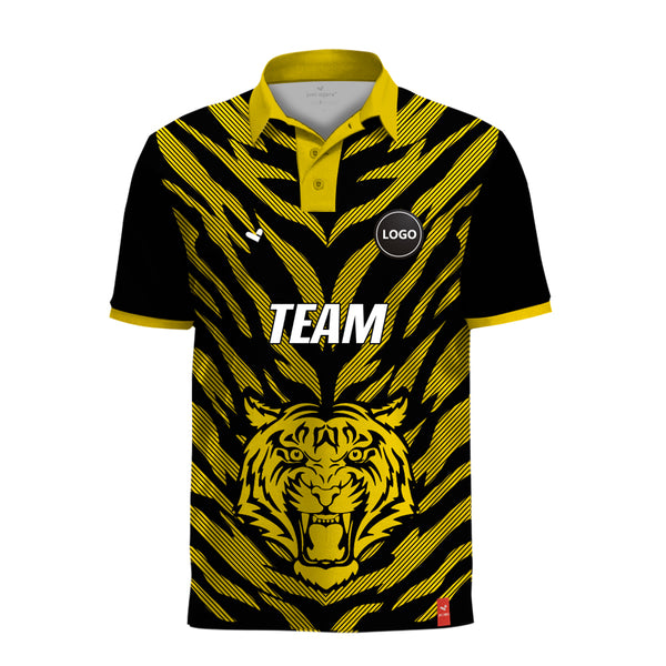 Customized yellow tiger printed Cricket jersey, MOQ 11 Pcs