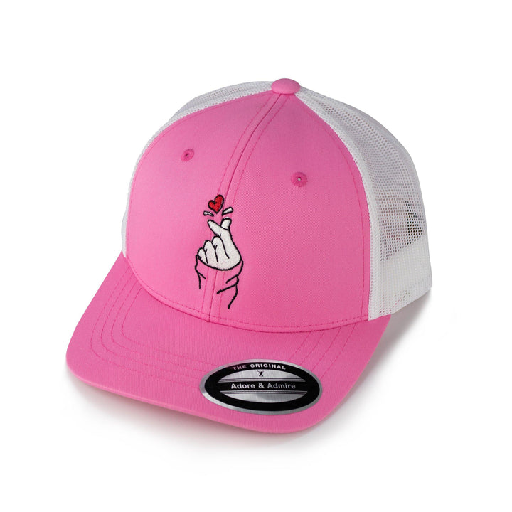 Just Adore Love Cap - Just Adore - Pink and white unisex cap with Korean love symbol logo 3D embroidery love symbol with hand poly cotton fabric and mesh fabric at the back cap for man and women