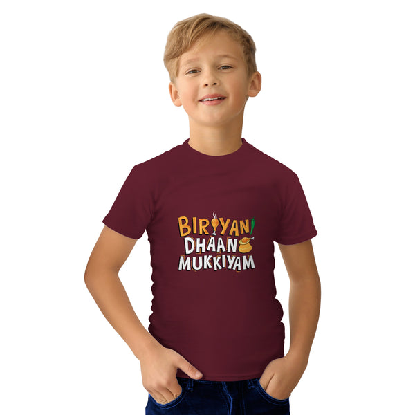 Biriyani dhaan mukkiyam Tshirt. Tamil comedy T-Shirt, Kollywood T-shirts, tamil dialogue tees for Adult and kids. Buy online only at Just Adore UAE branded shopping website.