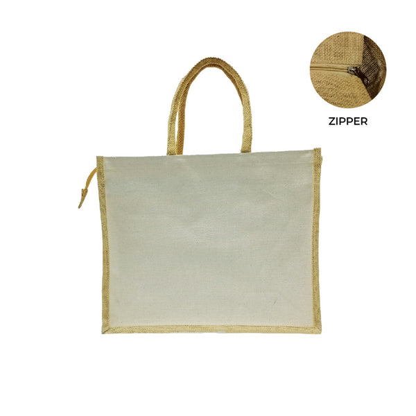 2 Tone Canvas Bag with Jute Spine & Zipper (JACB06Z) - MOQ 50 pcs