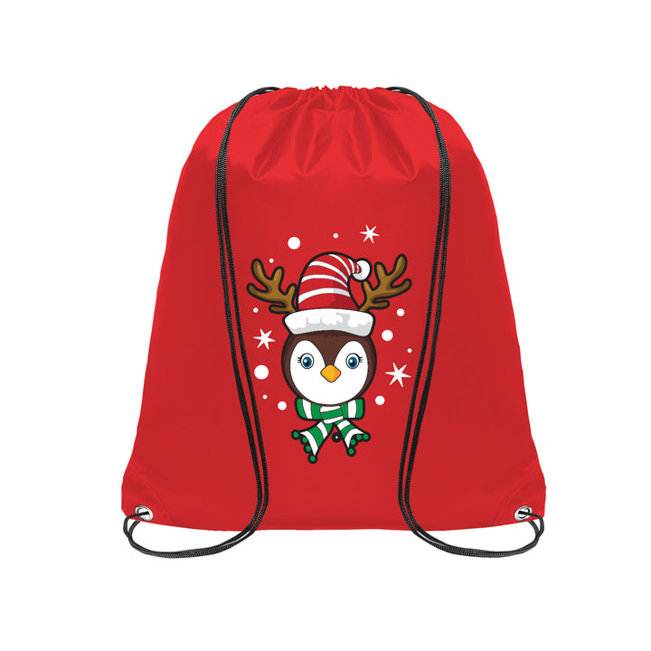Buy Christmas Gifts String bags Online, Shop Christmas Penguin Backpacks at online store, Purchase Christmas Penguin printed Drawstring Bags at website, Order gifts Backpacks for adults at Just Adore