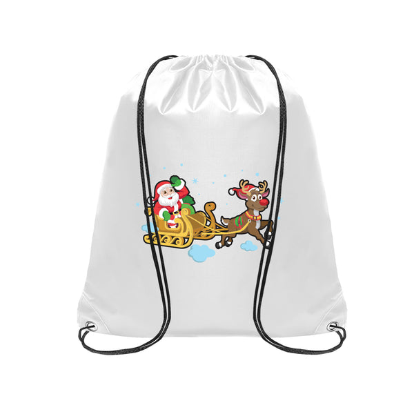 Christmas Santa on Snow Sledge Drawstring Bag