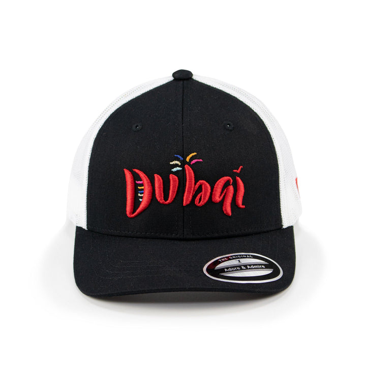 Burj Al Arab Cap - Just Adore - Black and white cap with red color dubai 3D embroidery and dubai flag on the wearers left side Unisex Cap