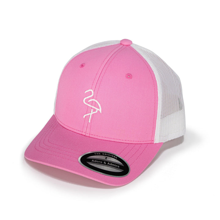 Flamingo Cap - Just Adore - Pink and White trucker cap with Flamingo bird embroidery at the front and unisex cap