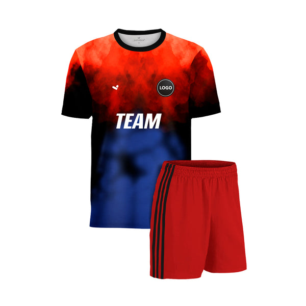 Full Printed Football Team Uniform Jersey & Plain Shorts set MOQ - 11 Sets