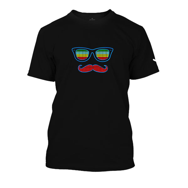 Google Man LED tshirts buy online, Shop Googles with Mustache LED flash tshirts in UAE, Order multicolor LED EI panels Tshirts for men's at online store, Purchase Various LED designed t-shirts for kids and adult at Just Adore®
