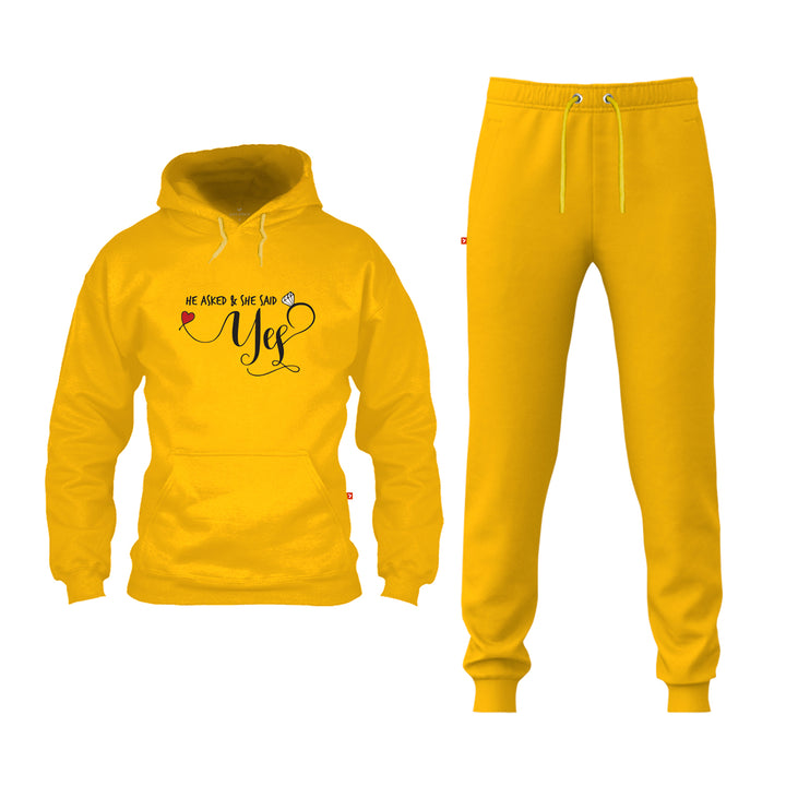 Shop she said yes Hoodie and Jogger Set at online, I asked she said yes Hoodie and Jogger buy online, Purchase Love Quotes Printed Hoodie for Valentines day at online store, Order Heart Hoodie and Jogger Set for adult at Just Adore®.