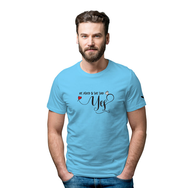 Shop she said yes t-shirt at online, I asked she said yes t shirts buy online, Purchase engagement shirts for Valentines day at online store, Order Valentines day special best tshirts at Just Adore