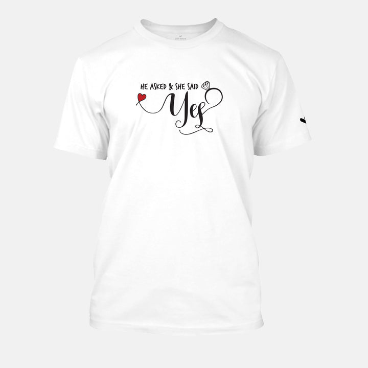 Shop she said yes t-shirt at online, I asked she said yes t shirts buy online, Purchase engagement shirts for Valentines day at online store, Order Valentines day special best tshirts at Just Adore®.
