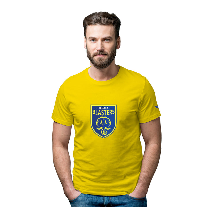 Kerala Blasters fan Tshirt shop online, Buy Kerala Blasters fan cotton jersey with logo online, Purchase Kerala blasters yellow tshirts for kids and adults at Just Adore