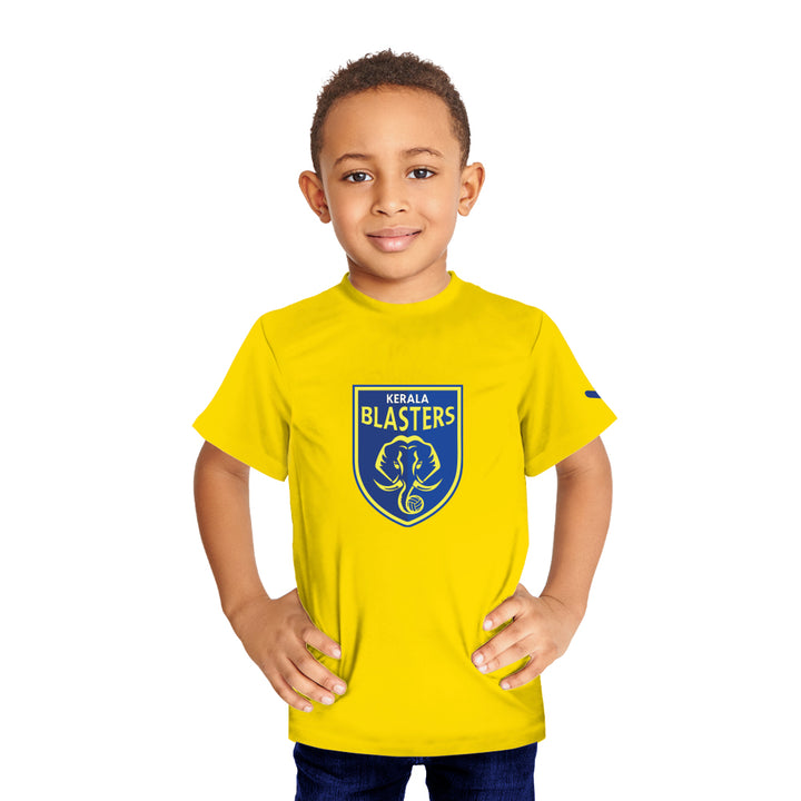Kerala Blasters fan Tshirt shop online, Buy Kerala Blasters fan cotton jersey with logo online, Purchase Kerala blasters yellow tshirts for kids and adults at Just Adore