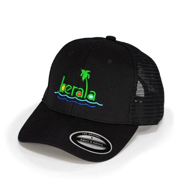 Kerala Cap - Just Adore - Black unisex cap with multicolor color Kerala and palm tree logo 3D embroidery poly cotton fabric and mesh fabric at the back cap for man and women