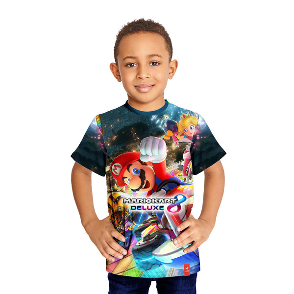 Mario Kart 8 Deluxe shirts sublimation printed shop online, Buy Multicolor printed Uper Mario kids Tshirts online, Order Mario Kart 8 Deluxe printed kids tees at online store, Purchase full sublimation printed kids gamming tees only at Just Adore