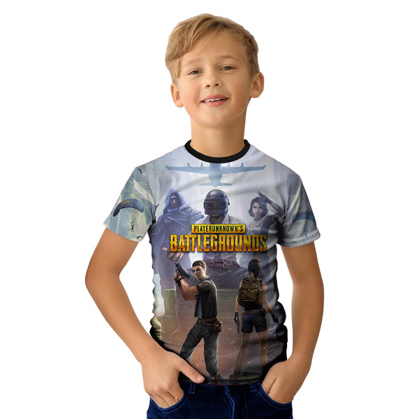 PUBG Jersey sublimation printed shop online, Buy Multicolor printed PlayerUnknown's Battlegrounds kids Tshirts online, Order PUBG printed kids tees at online store, Purchase full sublimation printed kids gamming tees only at Just Adore