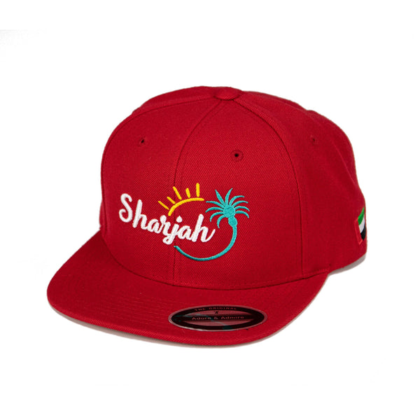 Sharjah Cap - Just Adore - Red cap with Sharjah logo Embroidery cap Red with white color in poly cotton fabric 