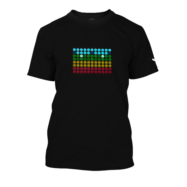 Smiley Beats LED black shirts buy online, Shop night club LED flash tshirts in UAE, Order multicolor LED EI panels Tshirts for men's at online store, Purchase Various LED designed t-shirts for kids and adult at Just Adore®